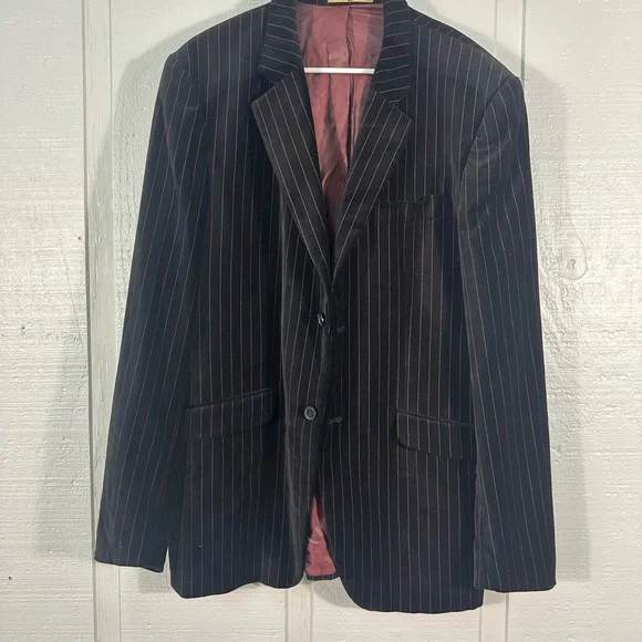 4 You Black With Red Pin Stripe Dehavilland Men’s Blazer Size Large EUC - Picture 2 of 9
